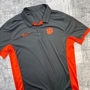 Clemson Tigers Polo Shirt Mens Large Nike Dri Fit Gray Performance Stretch Golf